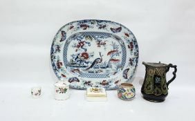 Blue and white meat plate, jug, jam pot, Coronatio