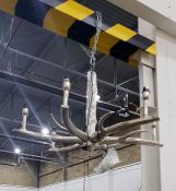 Chromed metal stylised stag horn six-branch chande