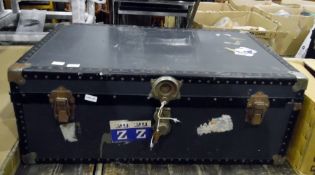 Early 20th century trunk and a collection of recor