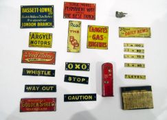 Quantity of miniature / model railway tin plate signs to include; 'Bassett-Lowke Ltd Book to Holborn