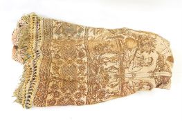 Large machine made 1920's(?) throw /piano shawl(?) showing Mediterranean scene, girls playing