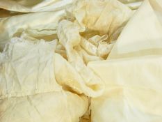 Part made satin full length dresses with lace detail, silk petticoats, etc (1 box)