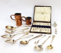 Swiss silver tablespoon, fiddle and thread pattern, Dutch silver tablespoon with pointed bowl,