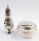 George V silver sugar caster, octagonal baluster-shape and footed, with pierced high domed cover,