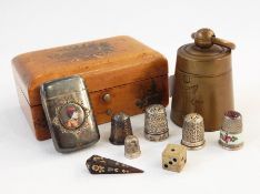 White metal, probably silver, 19th century vesta with jockey head roundel decoration, three silver
