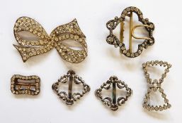 19th century paste set buckle, scroll design, another smaller rectangular, two cut seal buckles