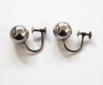Pair Georg Jensen silver ball-pattern screw-fixing earrings, No.141, boxed
