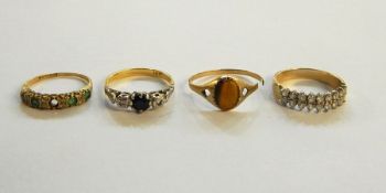 9ct gold dress ring set two rows small diamonds, 18ct gold, blue and white stone set ring having