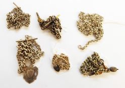 Nine assorted silver and white metal 19th and 20th century chains to include fob chains,