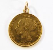 Victorian shield-back half Sovereign made into pendant, 1878
