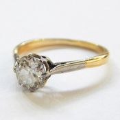Gold-coloured metal solitaire diamond ring, the circular stone claw set, approx 1ct  Re: Enquiry -
