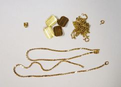 Pair of 9ct gold cufflinks, engine turned, double oblong with chain links, and quantity of 9ct