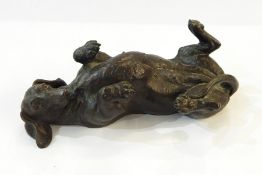 Doris Lindner bronze-effect model Dachshund laying on its back, 28cm long