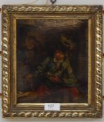 Dutch school Oil on tin Men in a tavern, 19.5cm x 16.5cm