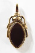 Victorian gold swivel fob, cornelian and bloodstone type, of lozenge shape