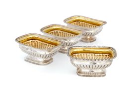 A set of four George III silver rectangular salts by Rebecca Emes & Edward Barnard I