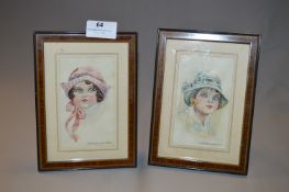 Pair of Watercolour Portraits Signed G. Braimbrid