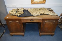 Oak Twin Pedestal Desk with Carved Panel Doors