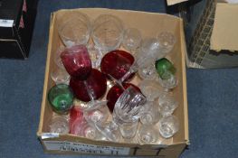 Drinking Glassware Including Ruby and Green Glass
