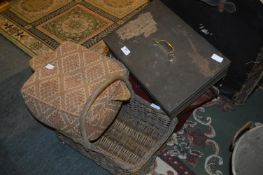 Wicker Basket, Tin Documents Box anda Kneeling Cu