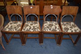 1930's Art Deco Walnut & Chrome Set of Four Dining Chairs