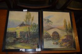 Pair of Framed Watercolours on Card 