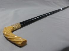 Ebonised Walking Cane with Ivory and 18cT Gold Ban