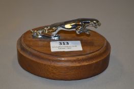 Small Jaguar Car Mascot on Wooden Base