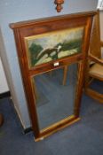 Pine Framed Wall Mirror with Painted Bird Panel