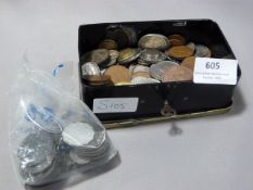 Cash Tin Containing British and World Coins