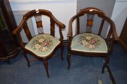 Edwardian Mahogany Inlaid Tub and Corner Chairs wi