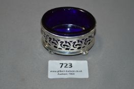 Hallmarked Silver Mustard Pot with Blue Glass Line