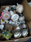Box of Ornaments, Teapots, Decorative Plates, etc.
