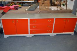 Set of Three Grey & Red Painted Cabinets one with