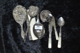 Plated Brush Set, Pen Stand and Cutlery