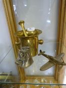 Brass Motor & Pestle, Aeroplane and Horsehead Tabl