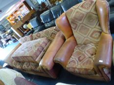 Brown Leather Suite; Large Sofa and Winged Highbac