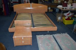 Gautier Beech Effect Double Bed Base with Side Cabinet