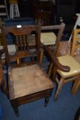 Edwardian Beech Framed Commode Armchair