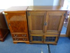 Maple & Walnut Hi Fi Unit and a Oak Hi Fi Cabinet with Lead Glass Doors