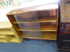 Teak Cased Bookshelf with Sliding Glass Doors