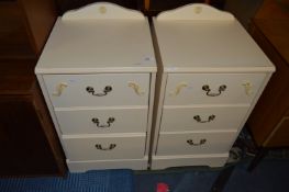 Pair of Cream Melamine Three Drawer Bedside Cabine
