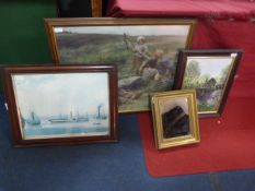 Two Framed Prints, Oil on Board and a Mirror