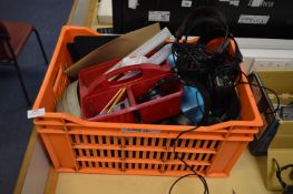 *Box Containing Assorted Stationery, Headphones, S