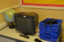 *Six Plastic Storage Trays, Computer Monitor and a