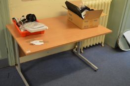 *Beech Topped Desk and Assorted Computer Sundries