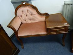 Mahogany Telephone Seat with Pink Velour Upholster