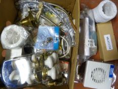 Box Containing Porcelain Door Knobs, Flexible Hose