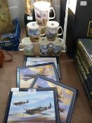 Enameled Printed Place Mats and Mugs 