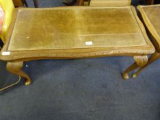 Carved Walnut Coffee Table with Glass Inlaid Top